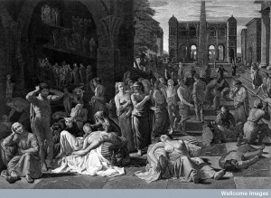 L0004078 The plague of Athens. Line engraving by J. Fittler after M. Credit: Wellcome Library, London. Wellcome Images images@wellcome.ac.uk http://wellcomeimages.org The plague of Athens. Line engraving by J. Fittler after M. Sweerts. 1811 By: Michael Sweertsafter: James FittlerPublished: 1811 Copyrighted work available under Creative Commons Attribution only licence CC BY 4.0 http://creativecommons.org/licenses/by/4.0/